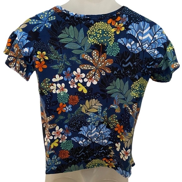 LOFT Blue Multicolor Floral Ruffle Sleeve Blouse Women S Small - Picture 3 of 5